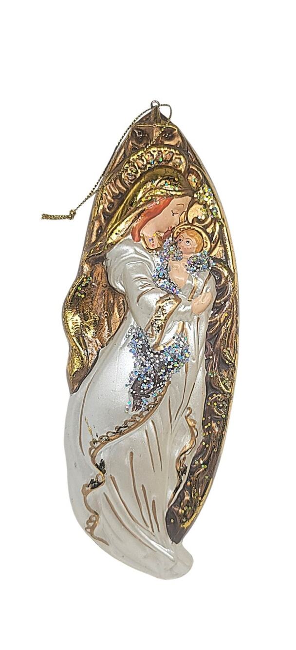 Nativity Mary And Baby Jesus White & Gold Non-Breakable Christmas Ornament 7.5"